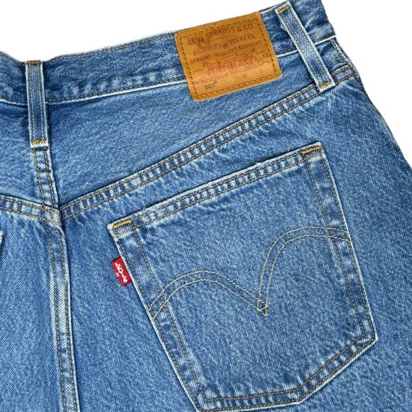 Levi's 501 High Rise Denim Shorts 30 Cut Offs Medium Blue Wash Jean Distressed - Picture 5 of 7